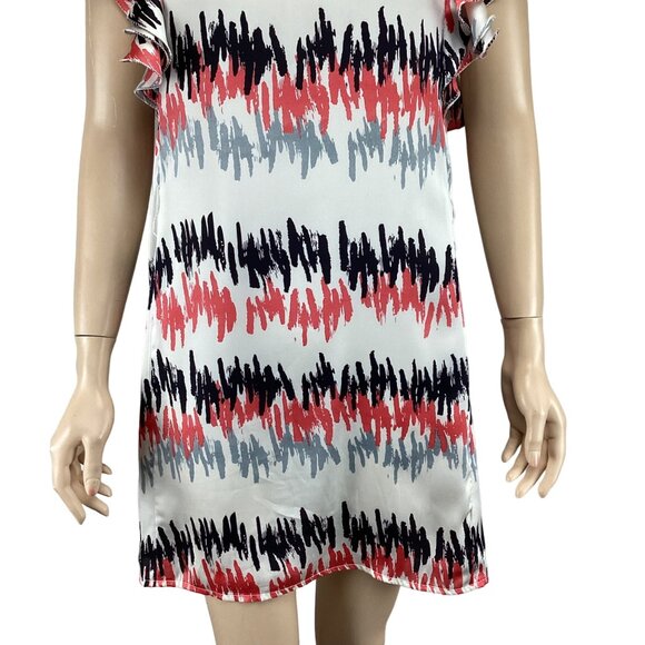 Jade Melody Tam Dress Size Small Ruffle‎ Sleeve Abstract Print White Black Red - Picture 7 of 8